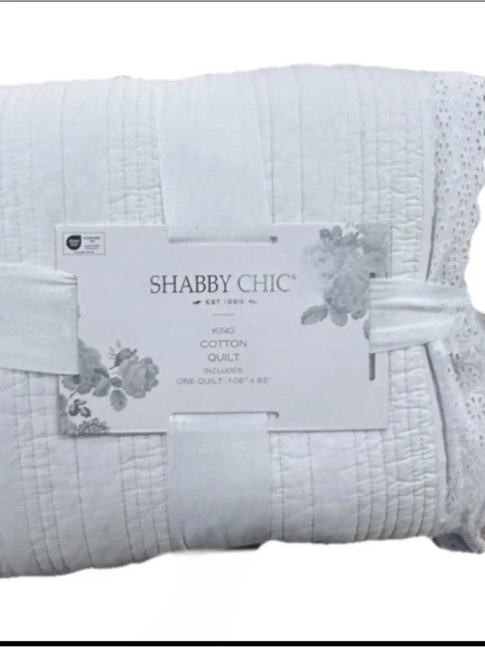 Shabby Chic White Cotton King Quilt 106”x92”